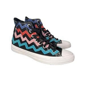 Converse Chuck Taylor All Star Hi Black University Red Women's Sz 9 Chevron New